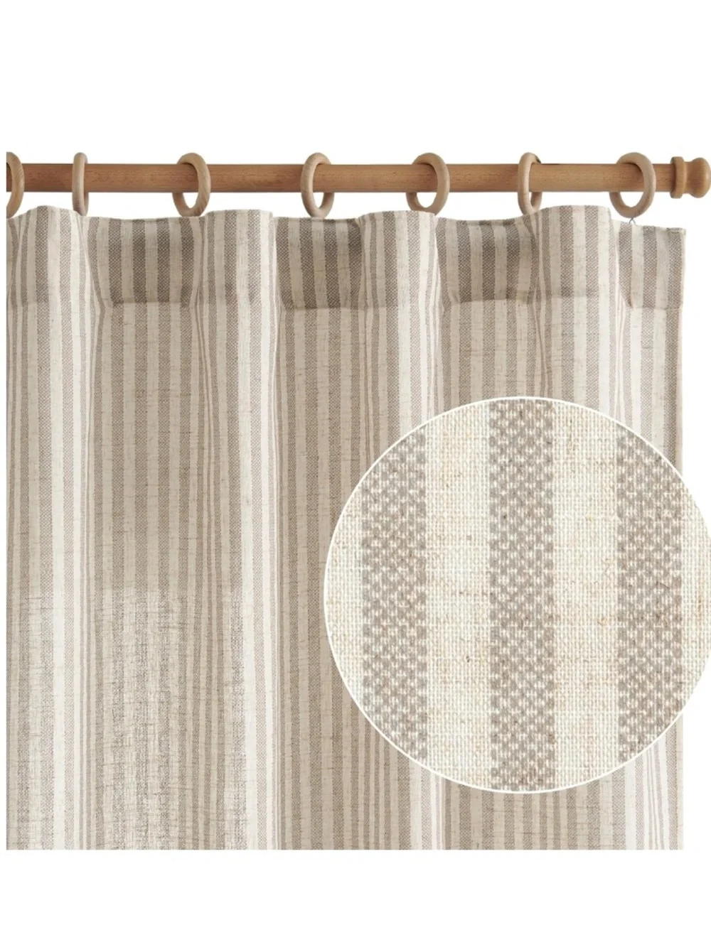 Striped Curtains Light-Filtering Rod Pocket Back Tab - TAUPE GRAY ON BEIGE